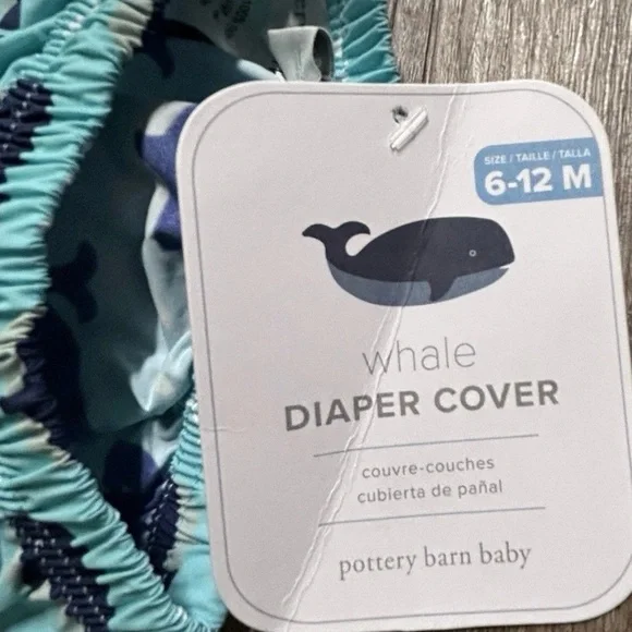 NWT Pottery Barn Kids Blue Whale Diaper Cover Size 6-12 Months - Picture 3 of 3